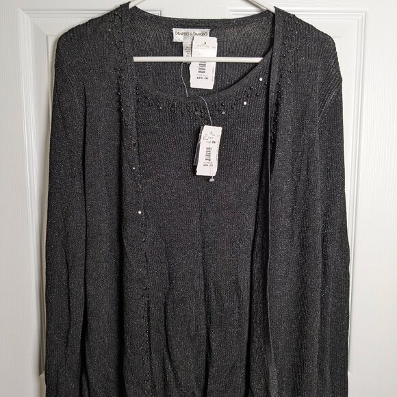 Draper's & Damon's Women's Beaded Sweater Set Petite M, NWT, Black Tank Cardigan - Picture 2 of 16